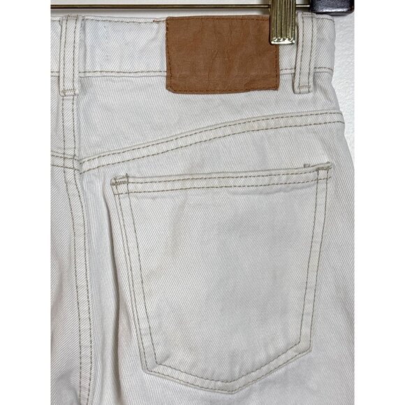 Zara Off White Jeans Size 4‎ High Waist Straight Leg Button Fly Cotton Raw Hem - Picture 7 of 9